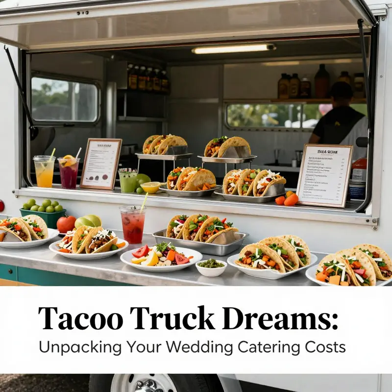 The vibrant taco truck serving guests at a wedding, highlighting the joyful experience and varied options available.