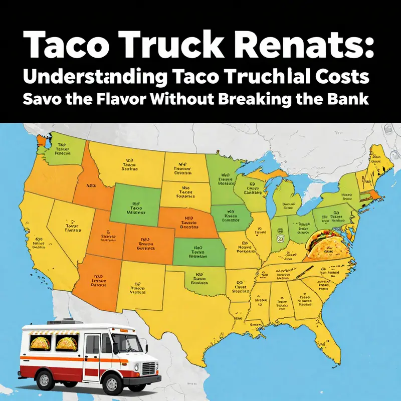 A map highlighting various U.S. locations with their respective taco truck rental costs.
