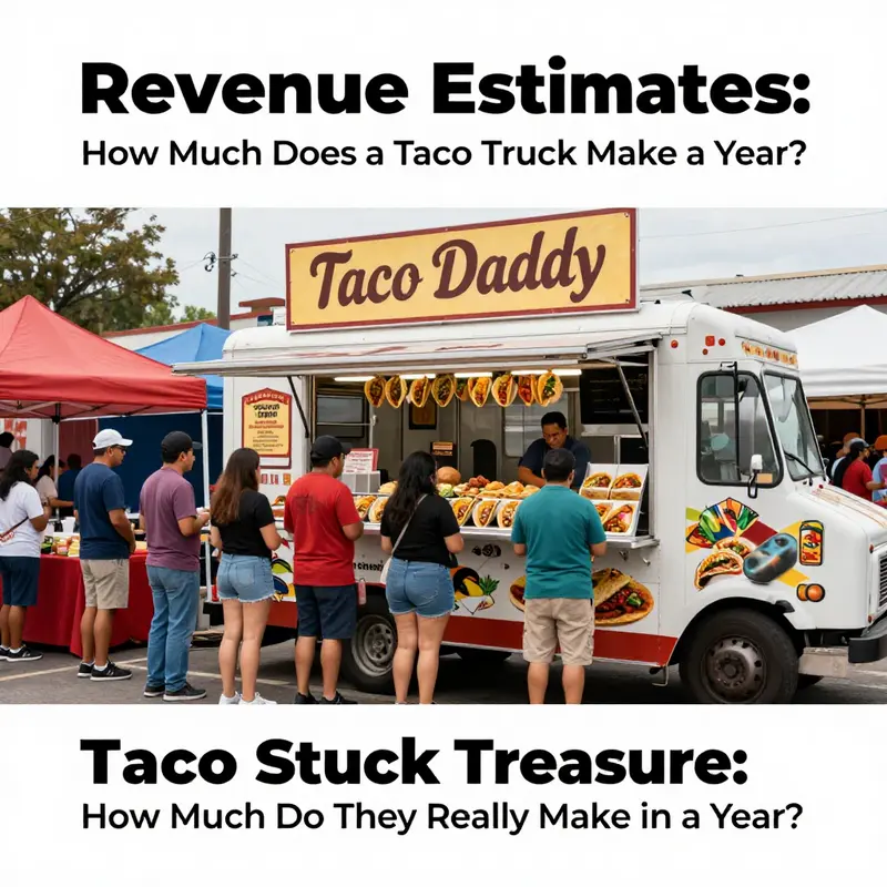 A taco truck operating during a busy market, highlighting its revenue potential.