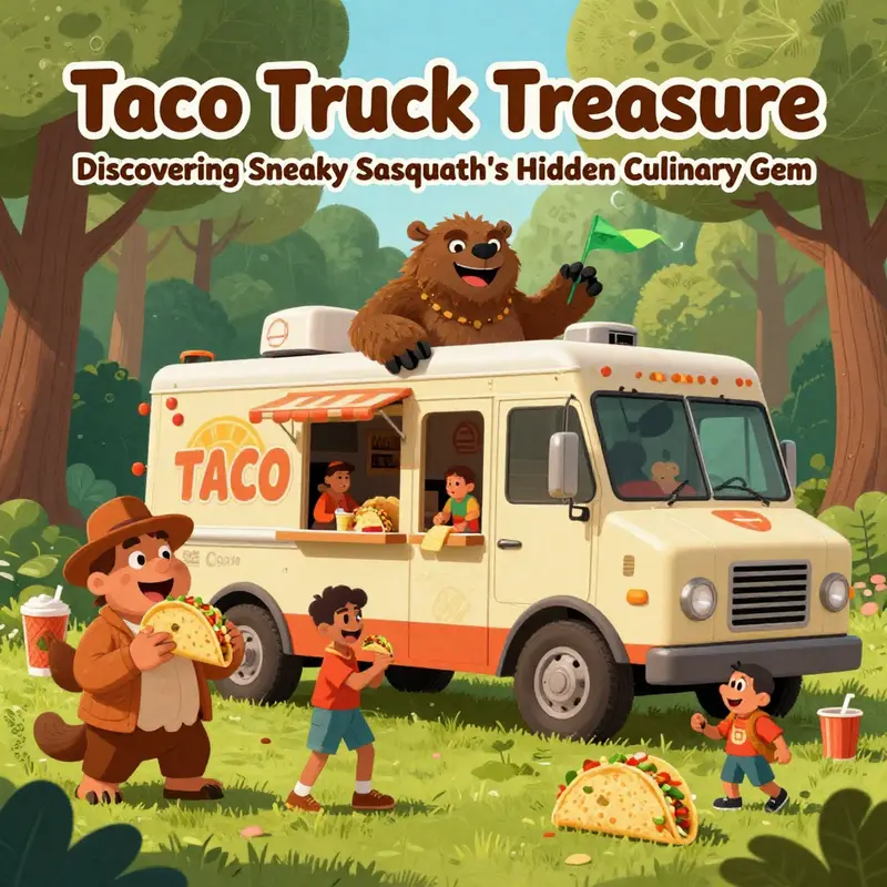 The vibrant Taco Truck in Sneaky Sasquatch, bustling with activity and joyful players enjoying their meals.