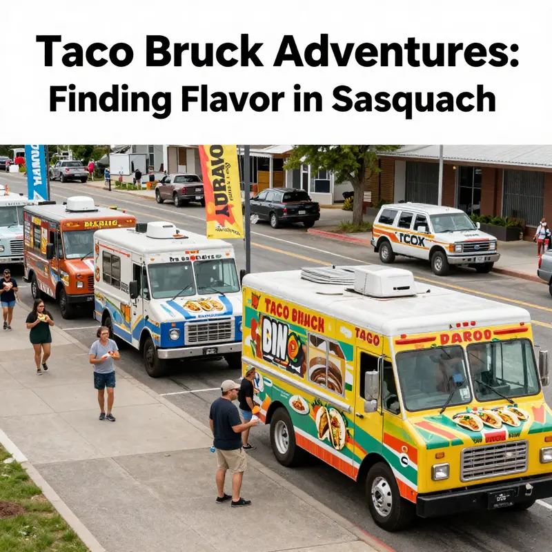 A vibrant scene filled with taco trucks and the famed ARGO Sasquatch XTX vehicle representing the adventure of taco hunting.