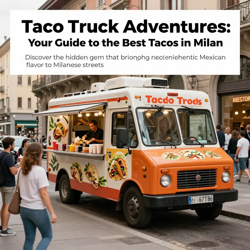 A vibrant depiction of the Taco Truck serving delicious tacos in a bustling area of Milan.
