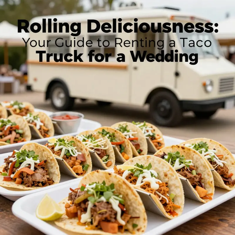 A captivating taco truck set up at a wedding, showcasing a blend of savory food and festive atmosphere.