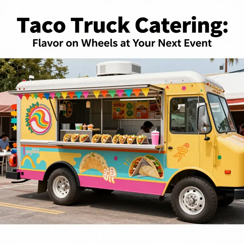 A colorful and lively taco truck, showcasing delicious tacos and inviting guests to come enjoy.