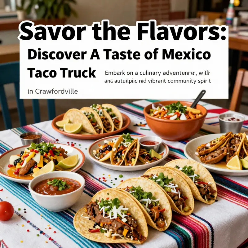 An artistic display of various tacos and Mexican dishes reflecting the essence of A Taste of Mexico Taco Truck.