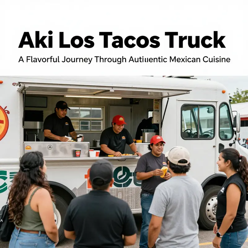 Customers savor delicious tacos from Aki Los Tacos Truck in a vibrant outdoor setting.