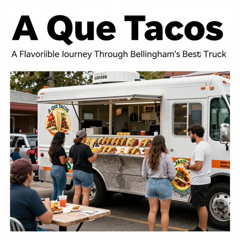A vibrant taco truck scene with people enjoying food and various colorful tacos.