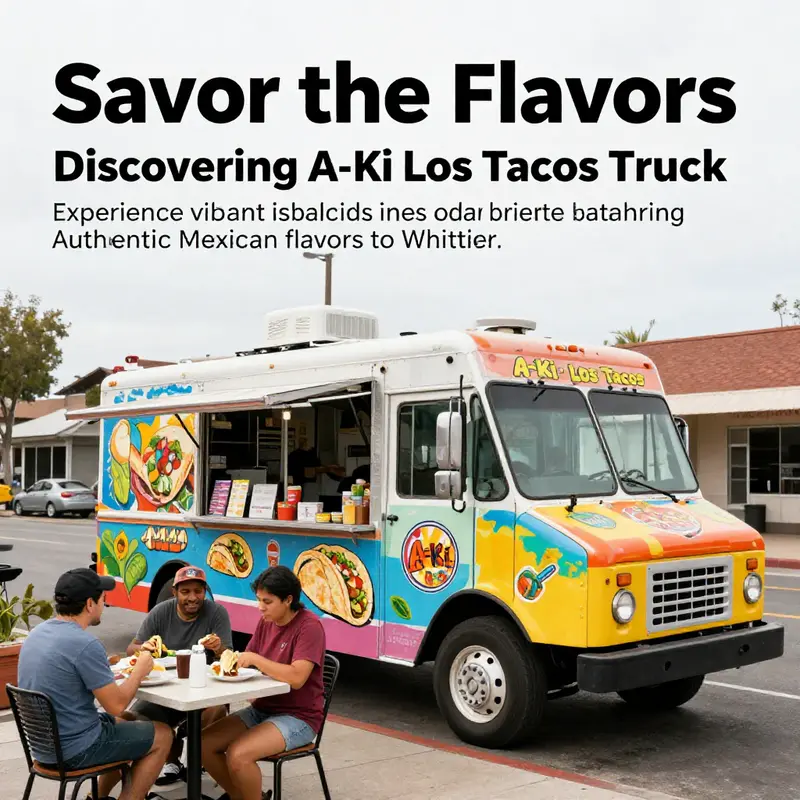 A-Ki Los Tacos Truck surrounded by customers in a lively neighborhood, ready to serve delicious tacos.