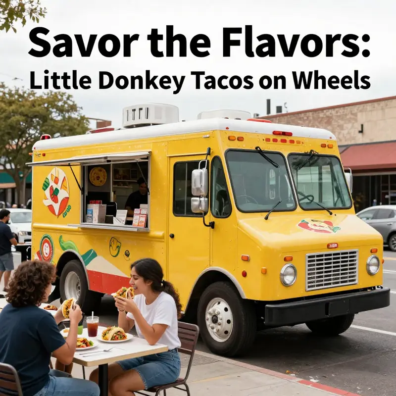 An inviting food truck scene capturing joy and excitement, with customers savoring delicious tacos in a bustling city environment.