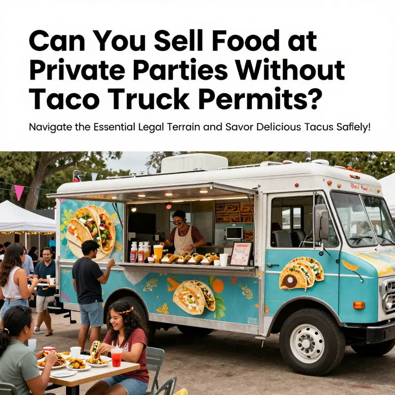 A lively taco truck at a vibrant private party, symbolizing the essence of delicious tacos and the need for permits.