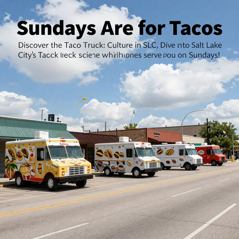 panoramic view of Salt Lake City featuring a lineup of taco trucks ready to serve customers.