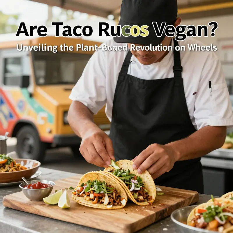 A bustling vegan taco truck serving a diverse selection of plant-based meals.
