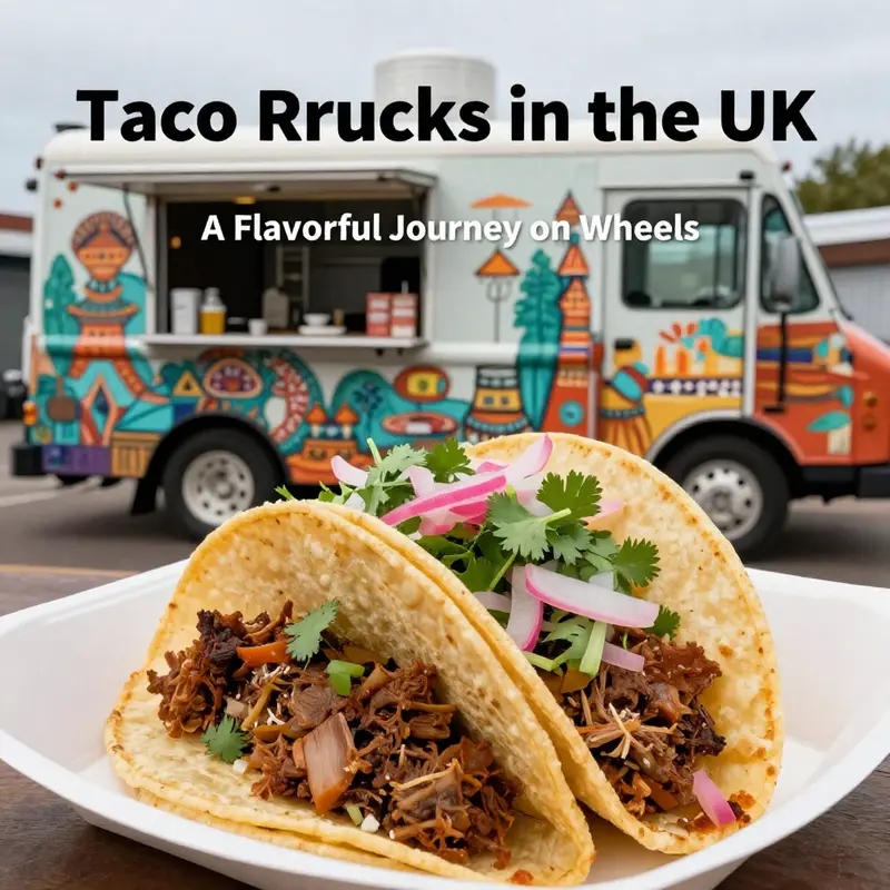 A vibrant taco truck bringing fresh tacos to a diverse crowd in the UK.