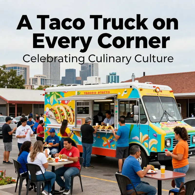People enjoying tacos from a vibrant taco truck in Austin, illustrating the cultural significance of street food.