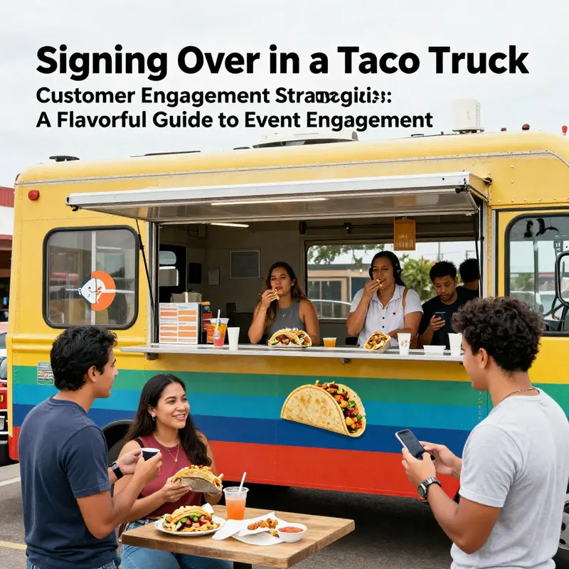 Guests checking in at a lively taco truck event, ready to indulge in delicious flavors.