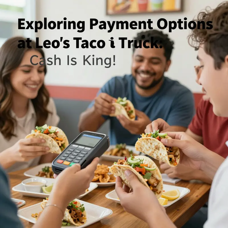 Customers eagerly waiting at Leo’s Taco Truck, reminded of its cash-only payment policy.