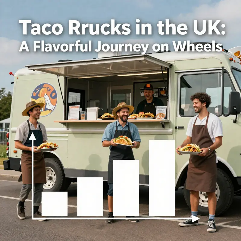A vibrant taco truck bringing fresh tacos to a diverse crowd in the UK.
