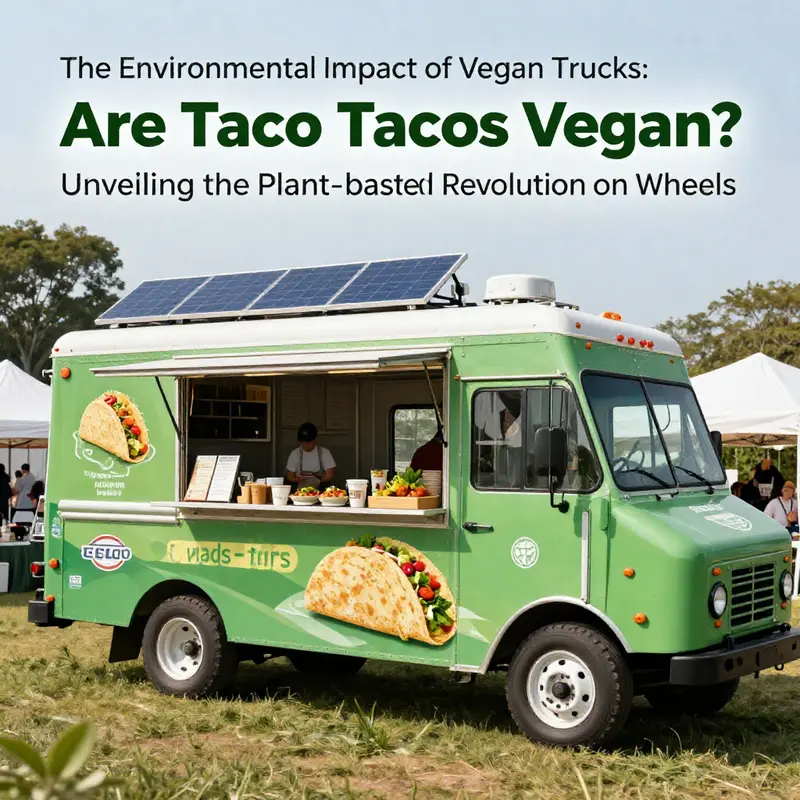 A bustling vegan taco truck serving a diverse selection of plant-based meals.