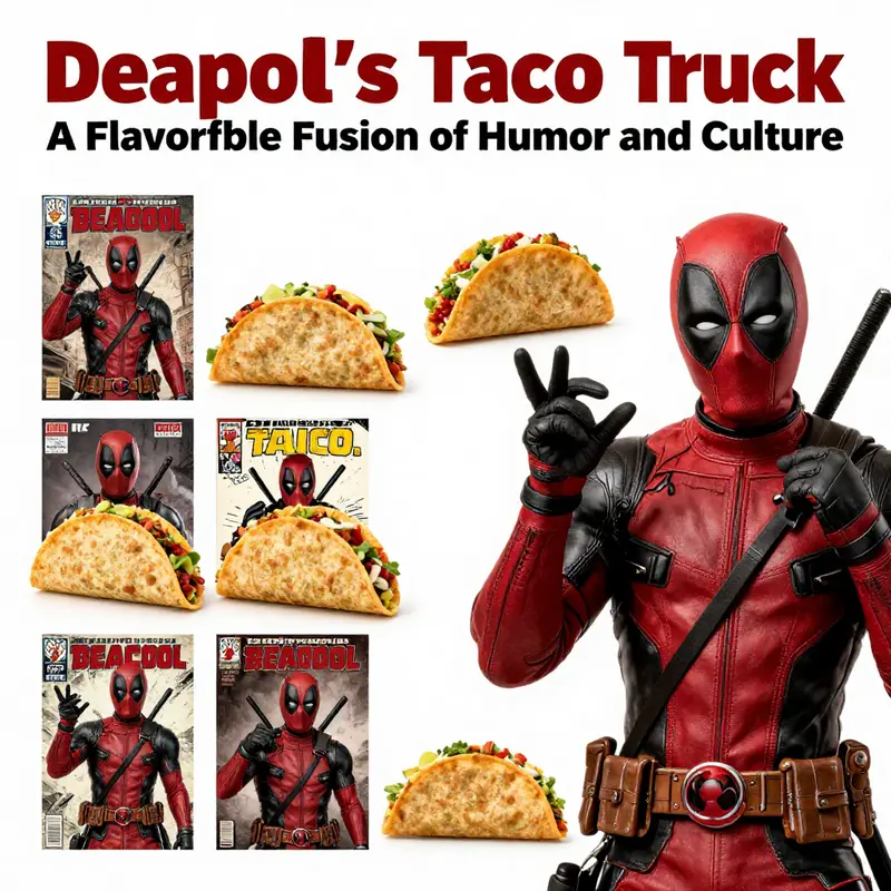 The Deadpool taco truck, a beloved cultural icon, brings joy and tacos to fans at a lively street food festival.