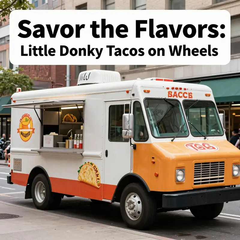 The Little Donkey Tacos Food Truck bustling with customers, showcasing the lively taco experience.