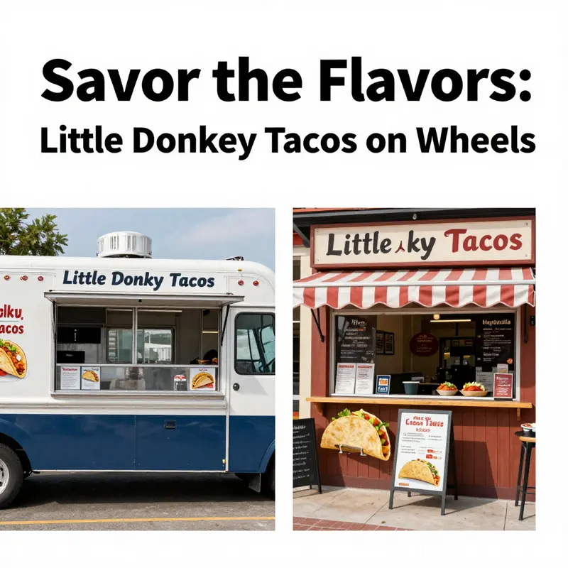 The Little Donkey Tacos Food Truck bustling with customers, showcasing the lively taco experience.
