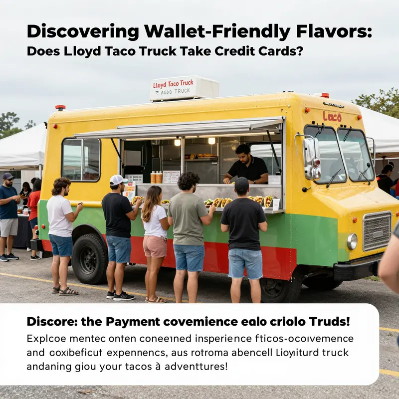 A colorful Lloyd Taco Truck filled with happy customers ordering tacos in a festive outdoor setting.