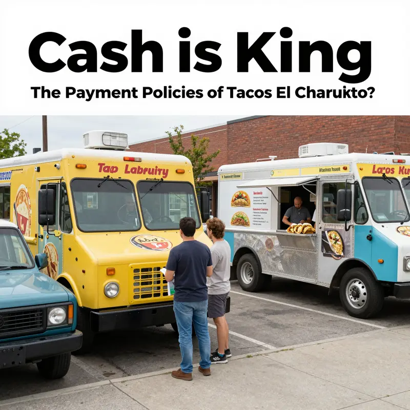 Enjoying a vibrant taco truck experience with a focus on cash payments.