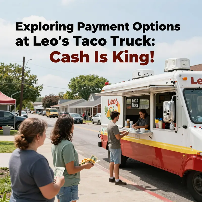 Customers eagerly waiting at Leo’s Taco Truck, reminded of its cash-only payment policy.