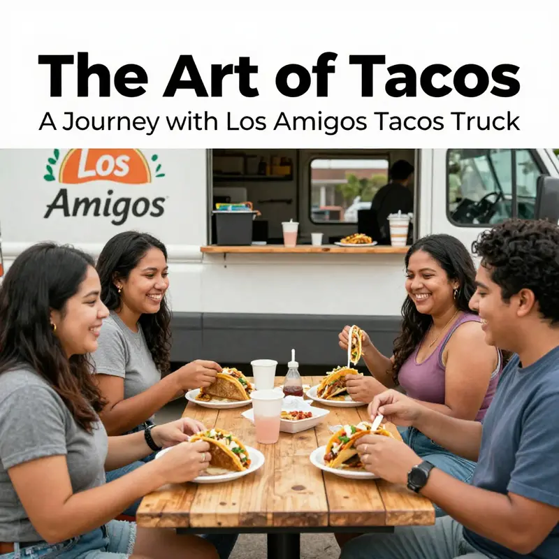 The welcoming exterior of Los Amigos Tacos Truck in Madison, IN, where locals gather for a taste of authentic Mexican street food.