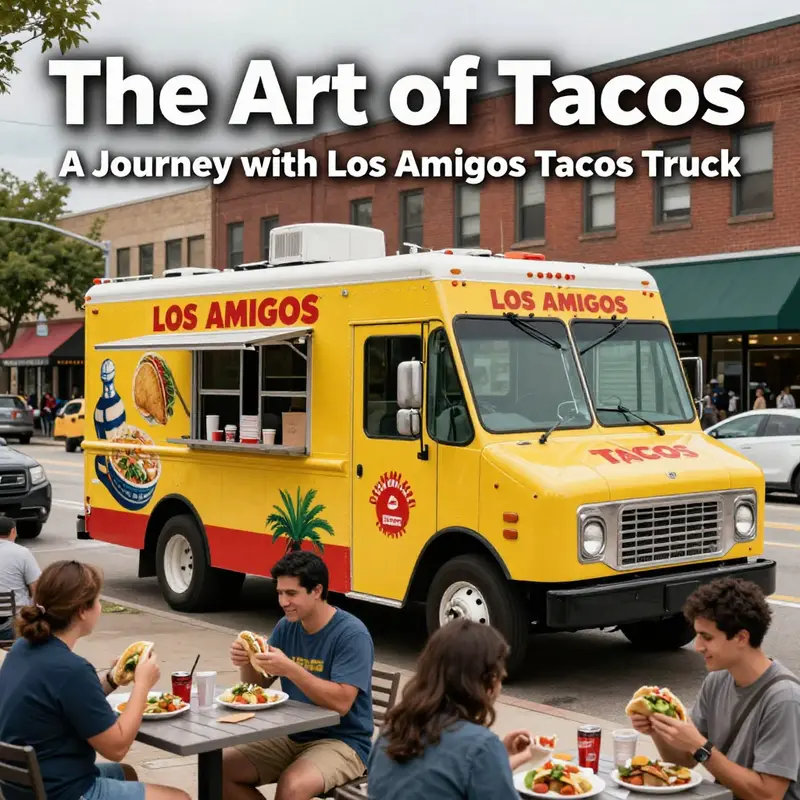 The welcoming exterior of Los Amigos Tacos Truck in Madison, IN, where locals gather for a taste of authentic Mexican street food.