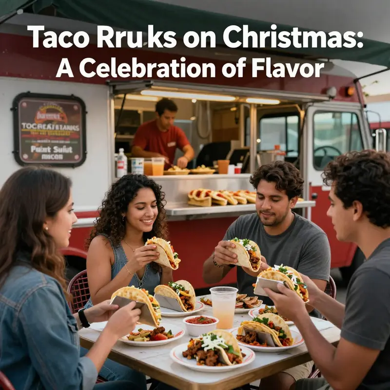 The festive atmosphere of taco trucks open on Christmas, showcasing cultural diversity and community spirit.