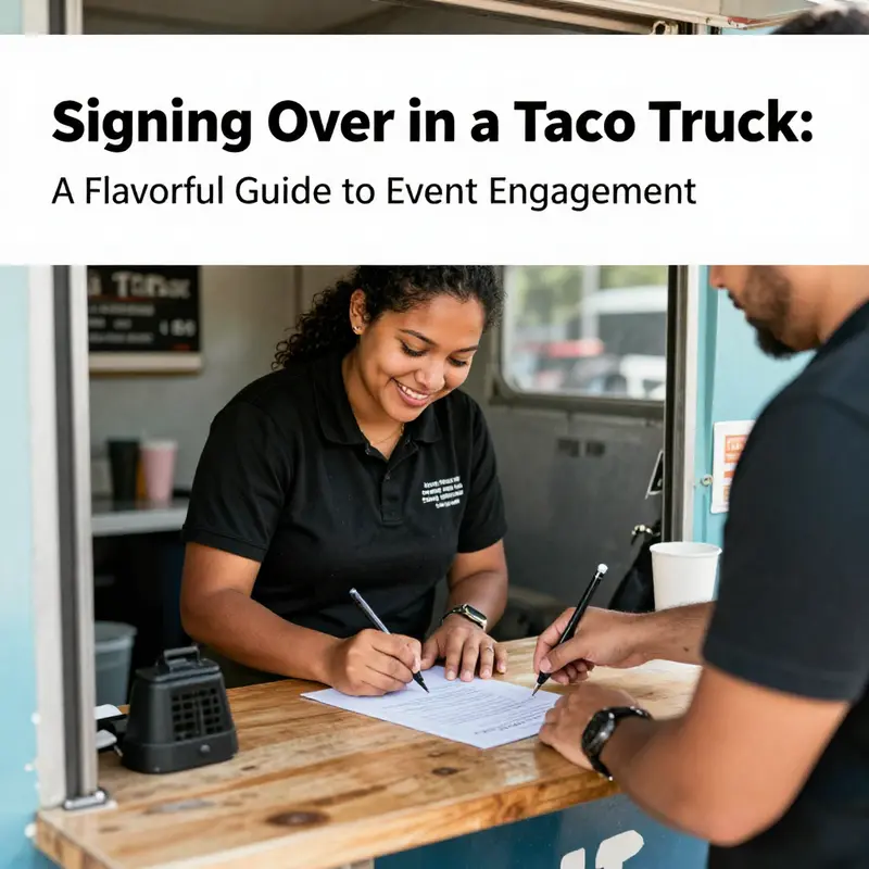 Guests checking in at a lively taco truck event, ready to indulge in delicious flavors.