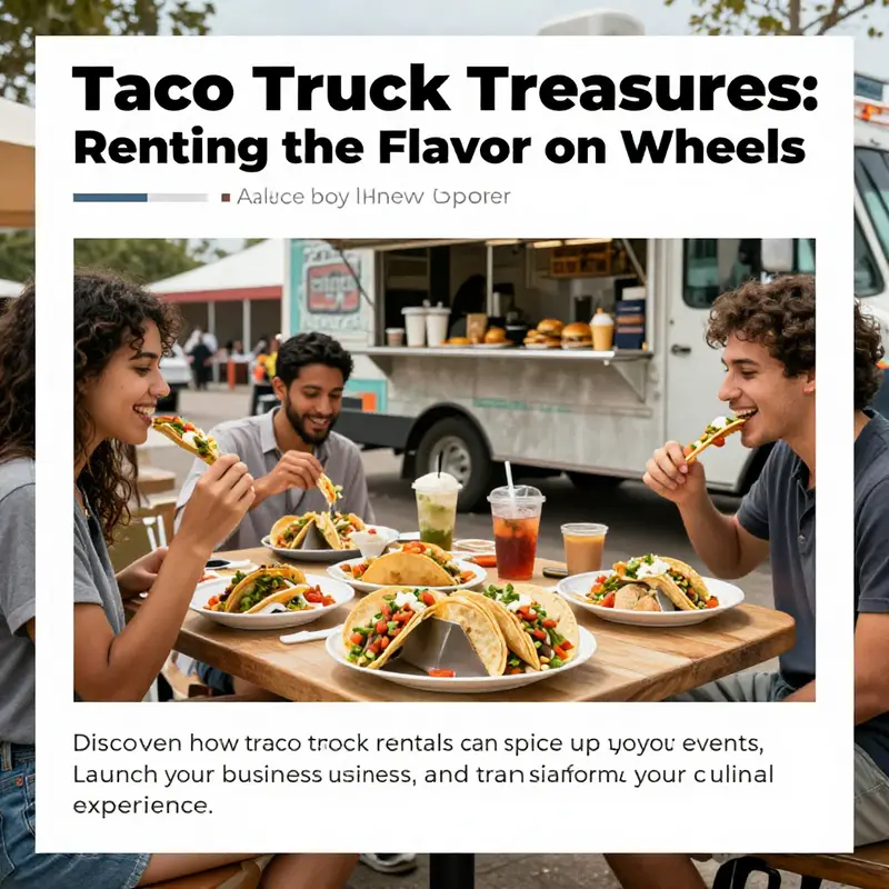 A vibrant taco truck serving various delicious tacos to joyful customers outdoors.