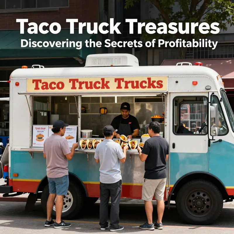 A lively taco truck scene emphasizing operational efficiency and customer interaction.