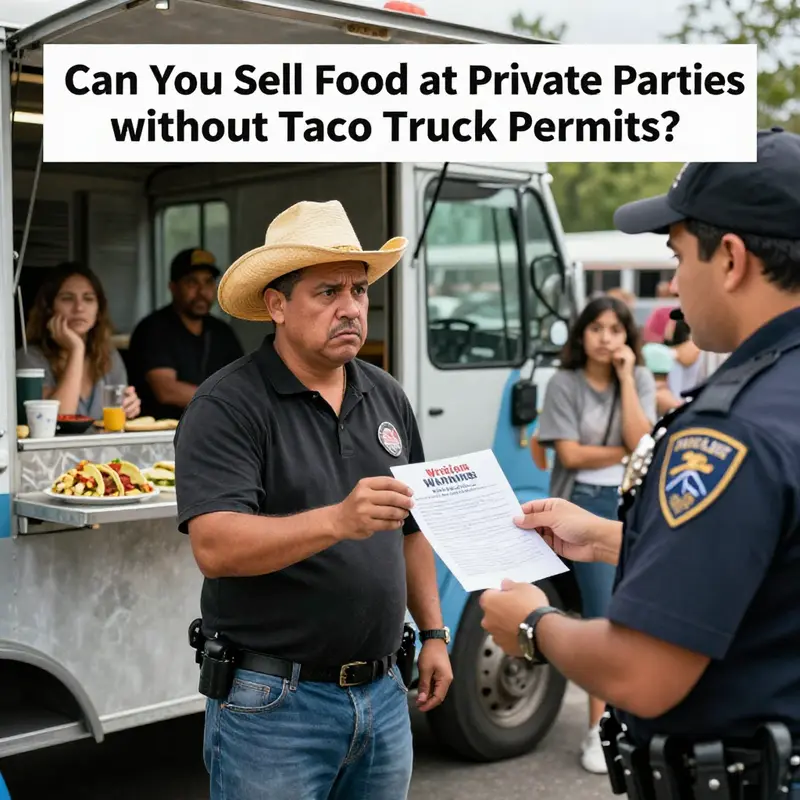 A taco truck serving delicious food at a private party, highlighting the need for permits.