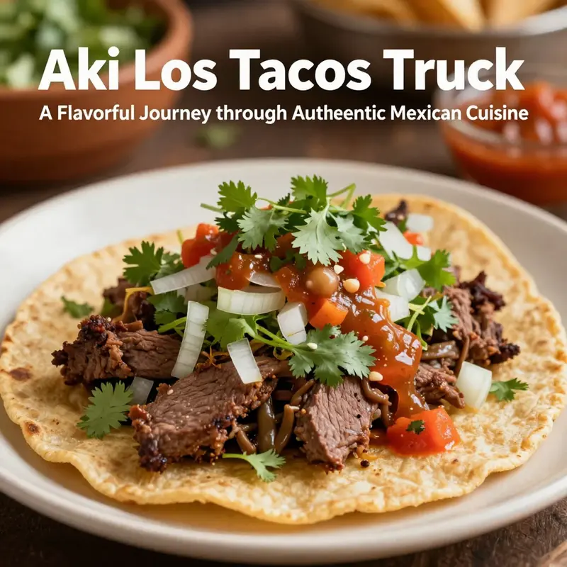 Customers savor delicious tacos from Aki Los Tacos Truck in a vibrant outdoor setting.