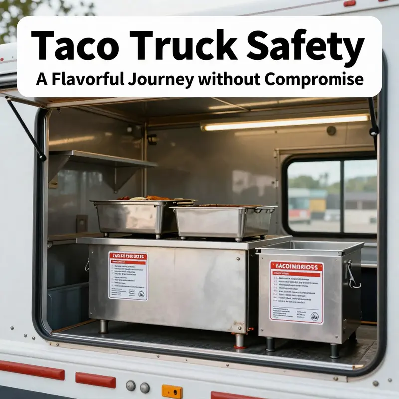 Inside a taco truck, demonstrating quality kitchen equipment that meets safety standards.