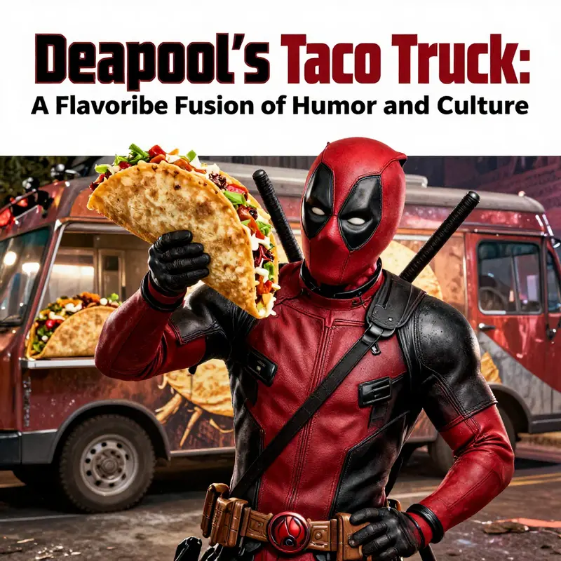 The Deadpool taco truck, a beloved cultural icon, brings joy and tacos to fans at a lively street food festival.
