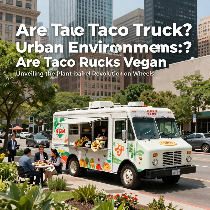 A bustling vegan taco truck serving a diverse selection of plant-based meals.