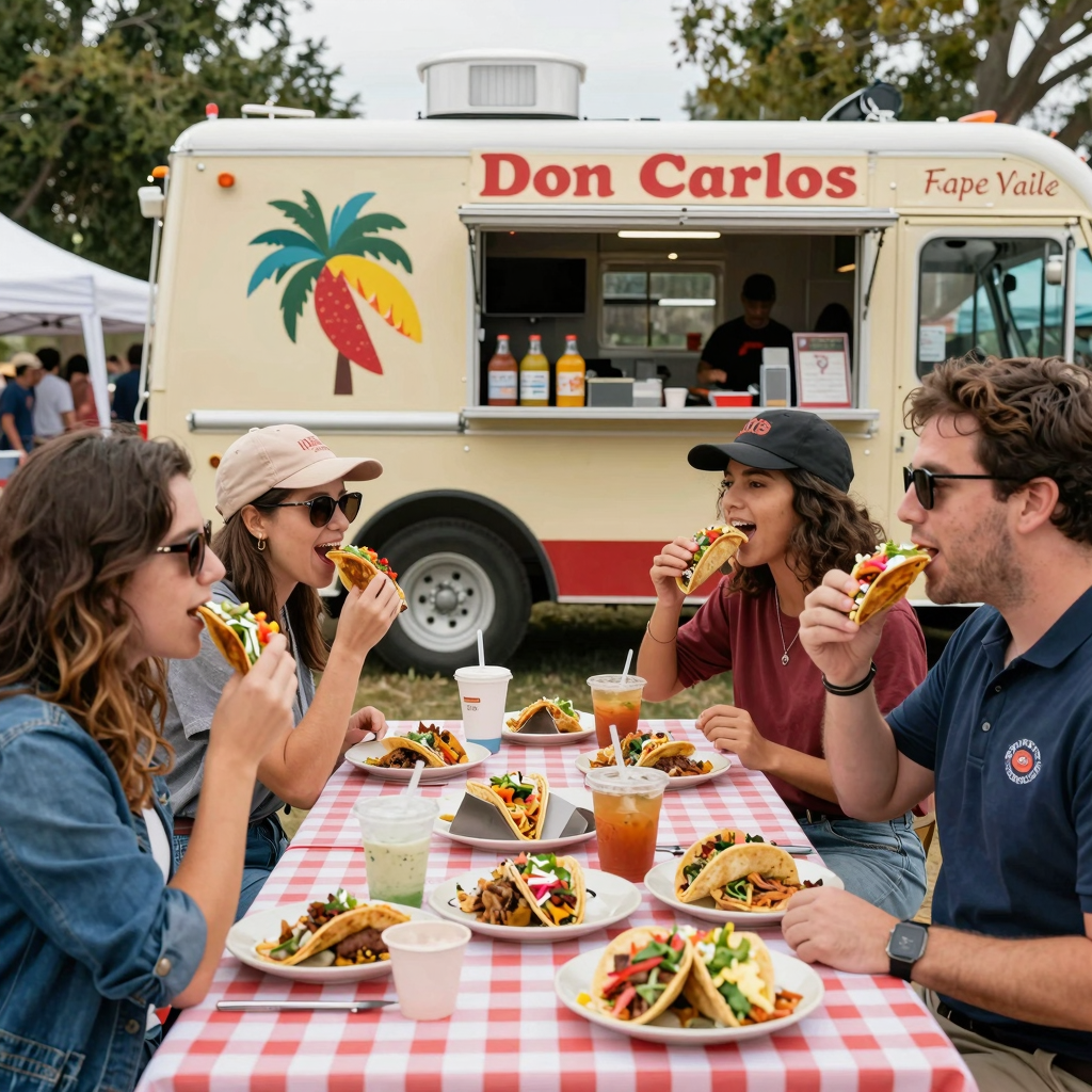 Vibrant food festival scene featuring Don Carlos Taco Truck
