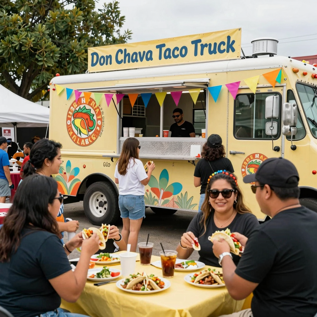 Community event featuring Don Chava Taco Truck at a local festival