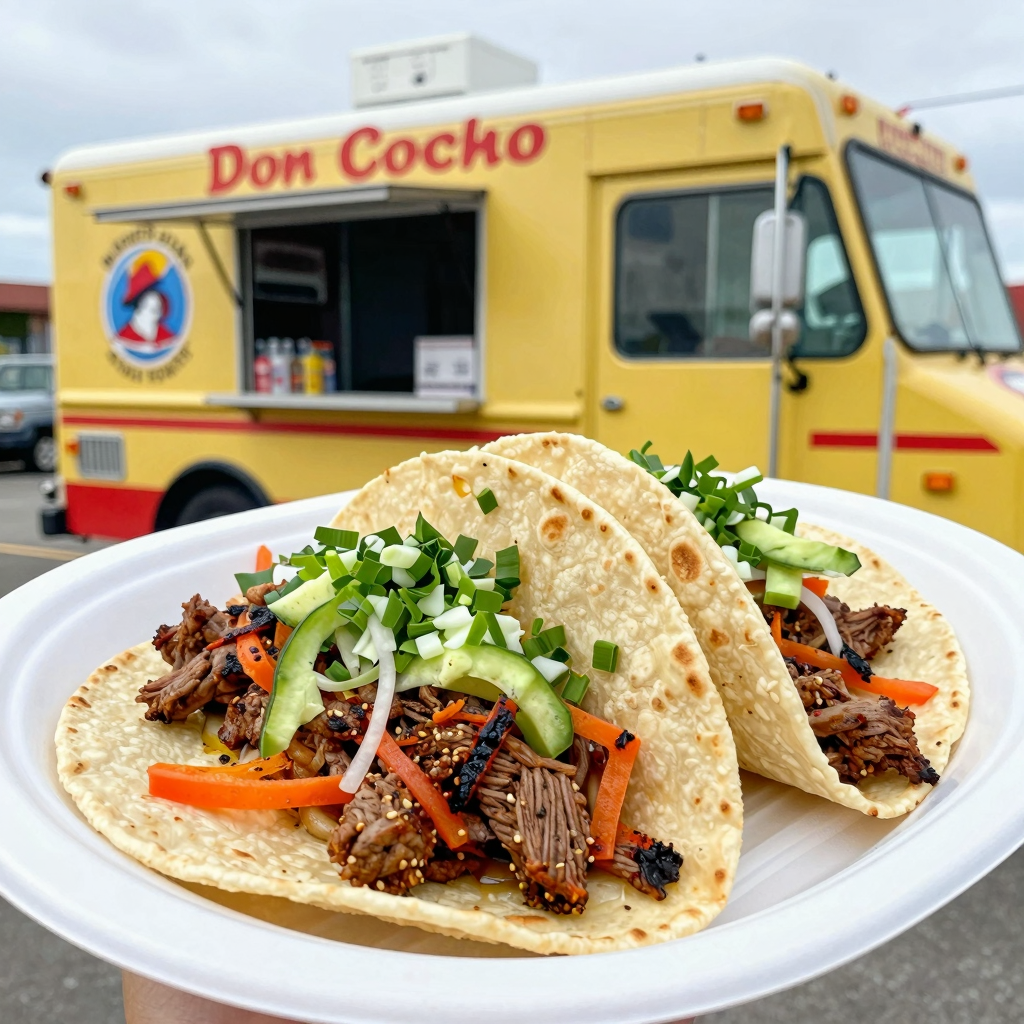 A delicious taco from Don Cocho Taco Food Truck featuring fresh ingredients in a vibrant outdoor setting.