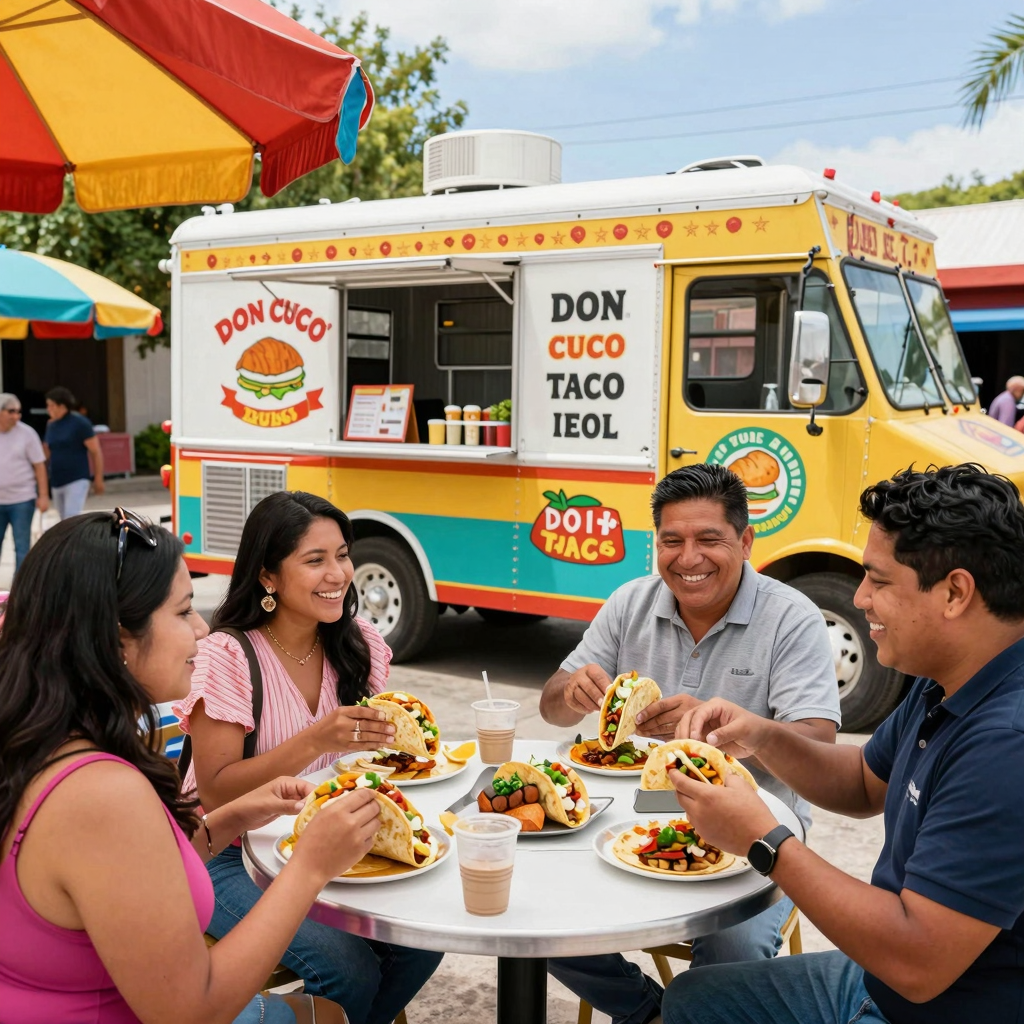 Happy customers at Don Cuco's Tacos Truck