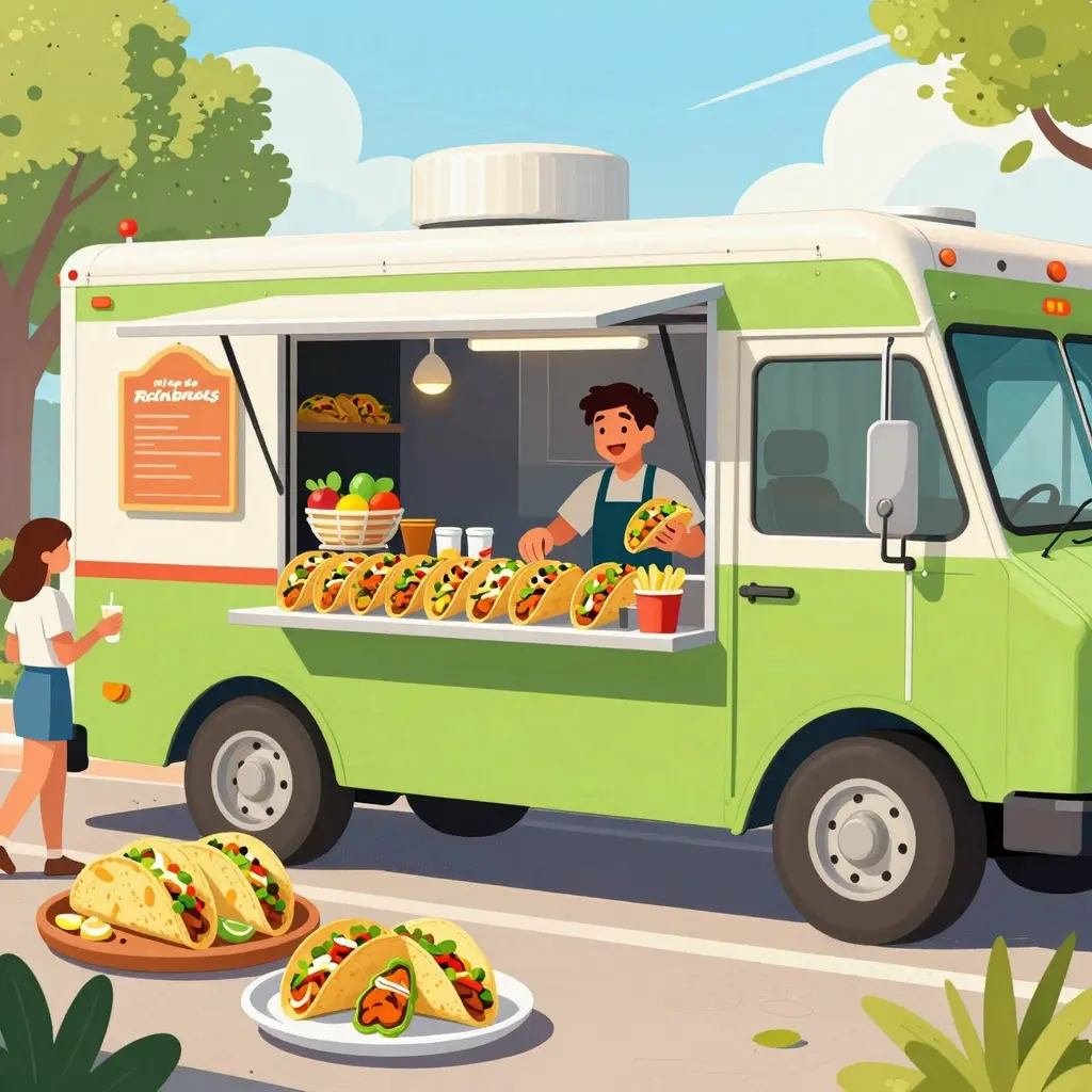 Illustration of a vibrant food truck